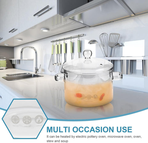 Clear Glass Pot Glass Saucepan with Cover and Handles Clear Cooking Pot Simmer Pot Pan Glass Cookware for Pasta Noodle Soup Milk 1500ml Glass Sauc...