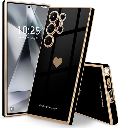 Teageo for Samsung Galaxy S24 Ultra 5G Case for Women Girl Cute Love-Heart Luxury Soft Back Cover Raised Full Camera Protection Bumper Silicone Sh...