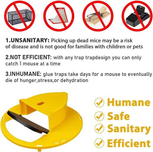 Mouse Trap Bucket Flip Lid, Multi Catch Humane Rat Trap for Indoor Outdoor, Reusable Mouse Catching Tool, 5 Gallon Bucket Compatible, Auto Reset F...