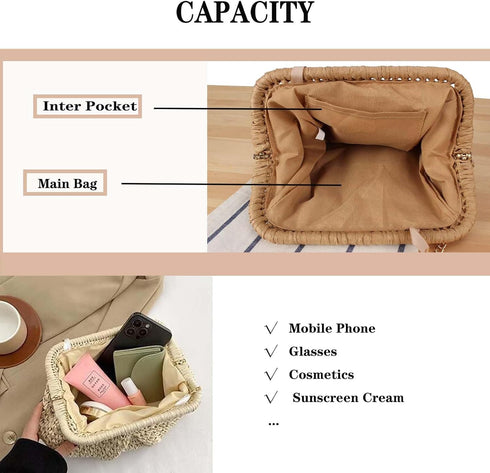 Straw Clutch Purse for Women Cloud Dumpling Pouch Beach Crossbody Shoulder Bag Summer Beach Clutch Woven Handbag...