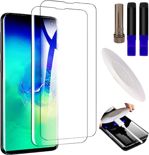 Johncase [2 Pack Screen Protector Compatible for Samsung Galaxy S10, Full Edge 3D Curved Tempered Glass Film W/UV Liquid Adhesive Light Installati...