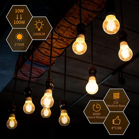 Dimmable E26 LED Light Bulbs,40 Watt Equivalent,Warm White 2700K Classic Clear Glass A19 LED Filament Bulb Pack of 6...