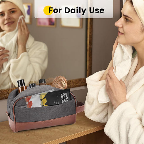 Vorspack Travel Toiletry Bag - Canvas Toiletry Bag for Men Water Resistant Skincare Bag Dopp Kit for Bathroom Toiletries Accessories Gifts - Grey...