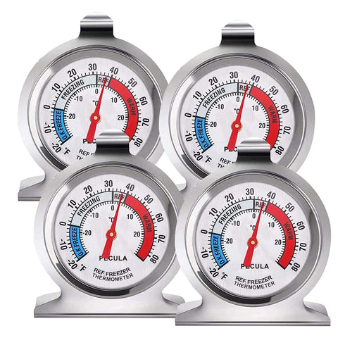 4PACK Refrigerator Thermometer -30-30 deg C/-20-80 deg F, Classic Fridge Thermometer Large Dial with Red Indicator Thermometer for Freezer Refrige...