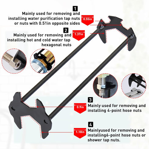 2-Pack Universal Sink Wrench Set - Multifunctional 7-Size Under Basin & Four-Claw Hexagon Plumbing Installation & Removal Tools for Bathroom & Kit...