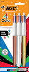 BIC 4 Color Shine Ball Pens Medium Points (1.0 mm) with Metallic Rose Gold, Silver and Gold Barrels - Pack of 3...