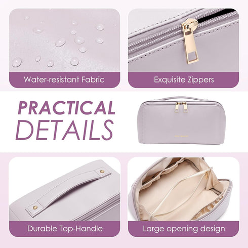 Travel Makeup Bag,Large Capacity Cosmetic Bags for Women,Waterproof Portable Pouch Open Flat Toiletry Bag Make up Organizer with Divider and Handl...