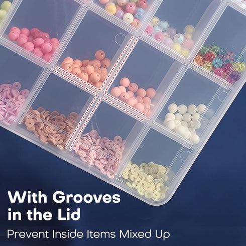32 Grids Large Plastic Organizer Box with Dividers, Bead Storage Compartment Organizer Box for Jewelry Nail Accessories/Screw/Small Parts, Clear C...