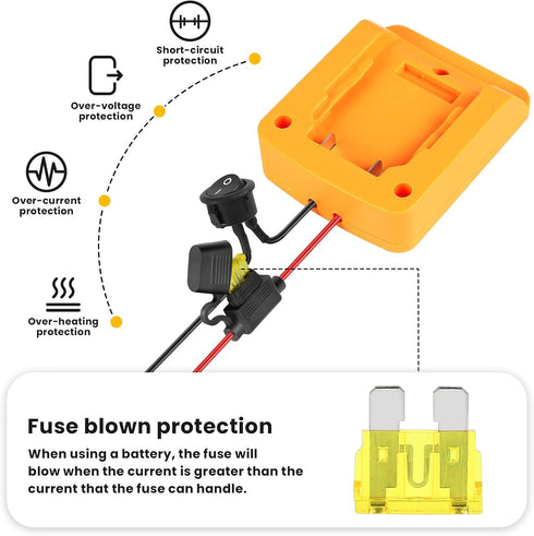 Power Wheel Battery Adapter Compatible with Dewalt 20V Battery Converter Kit with 14 AWG Wire, Fuse and Wire Terminals, Power Wheels Battery Conne...