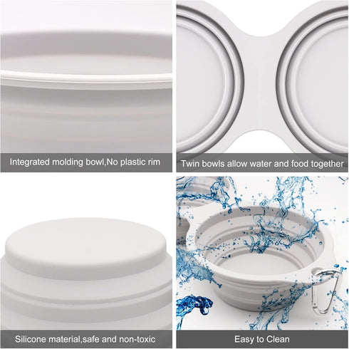 SLSON Collapsible Dog Bowls,Integrated Molding Dog Double Bowl No Plastic Rim 2 in 1 Foldable Pet Food & Water Bowl Cat Feeder Dish for Walking,Hi...