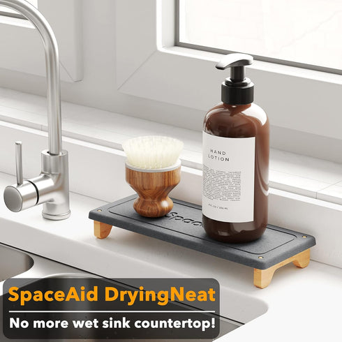 SpaceAid DryingNeat Sink Organizer, Instant Dry Sink Caddy Organizers, Kitchen Sponge Soap Holder Dispenser, Countertop Fast Drying Rack (Bamboo F...