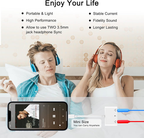 3 in 1 Dual 3.5mm Headphone Jack Adapter - Earphone Jack Audio and Charging Adapter - Headphone Splitter for iPhone 14/13/ 12/11/ X/ 8 - White...