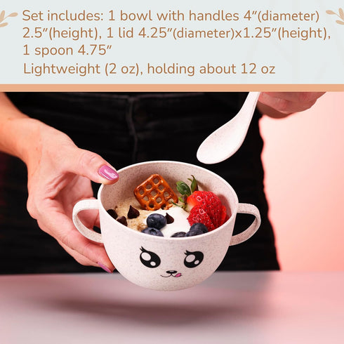 Wheat Straw Bowl with Lid & Spoon - BPA Free - Snack Bowls - Lightweight Plates, Reusable, Microwave & Dishwasher Safe - Wheat Straw Dinnerware - ...