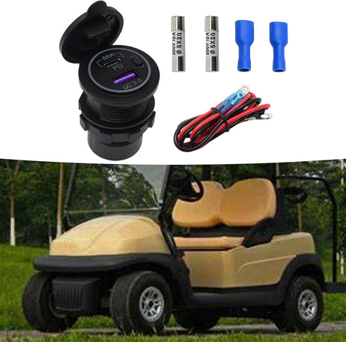 12V USB Car Charger Socket C Socket 65W PD3.0 Port and 18W Fast Charging 3.0 Car USB Charger Socket for Laptops/Tablets, Mobile Phones, Waterproof...