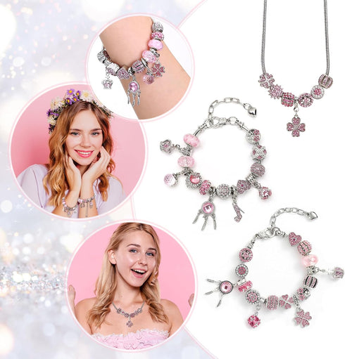 Naler Bracelet Charm Beads Set 24Pcs Charm bracelet making kit, jewelry making kit with Portable Jewelry Box, Valentine's Day Gift...