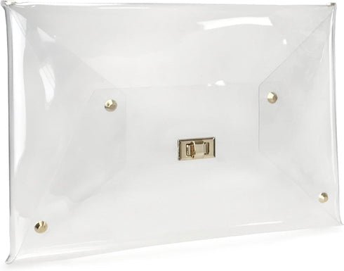 HOXIS Large Size PVC Clear Envelope Clutch Gold Chain Crossbody Bag Women's Purse...