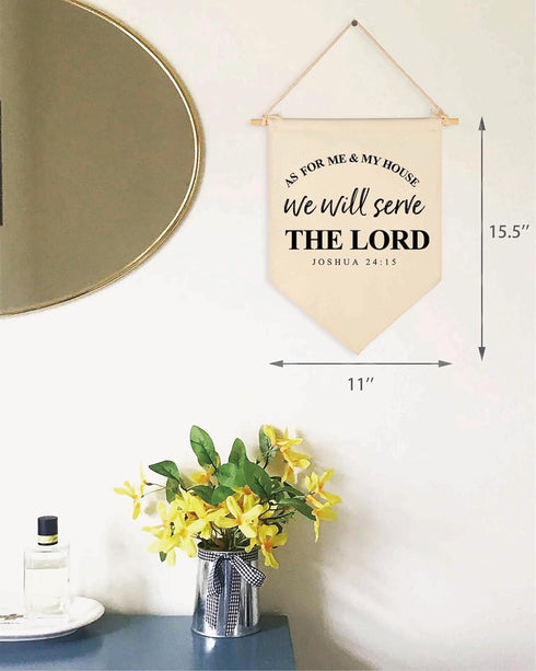 As For Me and My House, We Will Serve the Lord - Housewarming Gift - Canvas Hanging Flag Banner Wall Sign - Bible Verse Scripture Decor for New Ho...