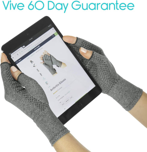 Vive Arthritis Gloves with Grips - Men & Women Textured Fingerless Compression - Open Finger Hand Gloves for Rheumatoid and Osteoarthritis - Arthr...