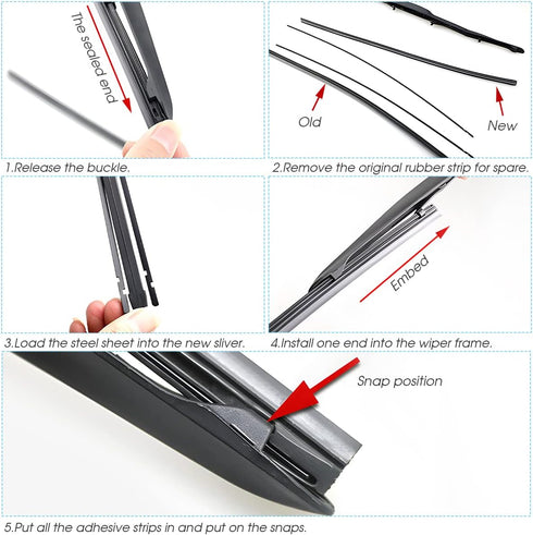 4 Pieces Windshield Wiper Blades Refills, DIY Adjustable Car Windscreen Wiper Rubber Strips, Frameless Window Boneless Insert Silicone Strips, Aut...