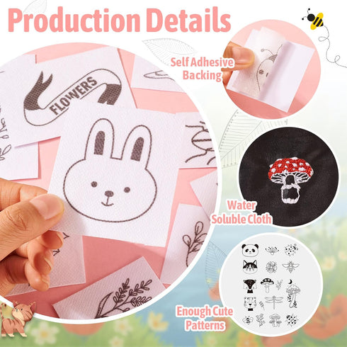 Magibeads 68 Patterns Animal Mushroom Water-soluble Embroidery Dog Cat Flower Ladybug Dragonfly Stick and Stitch Embroidery Paper Starter Kit for ...