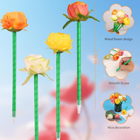 Flower Pens Gifts Valentines Mother's Day 15 Pcs Artificial Mixed Rose Pens Party Favors Birthday Wedding Office School Supplies for Mom Girls Sis...