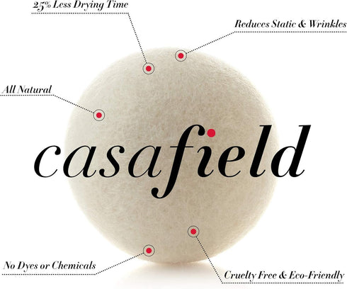 Casafield Wool Dryer Balls Set of 6, Extra Large Organic Handmade 100% New Zealand Wool, Natural Laundry Fabric Softener...