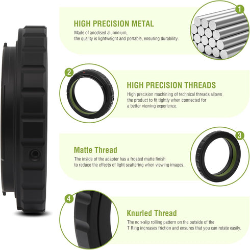 Alstar Telescope Camera Adapter T2 T Ring Adapter Metal Compatible for Pentax SLR/DSLR Cameras Standard Pentax-K Lenses and Telescope Photo Adapte...