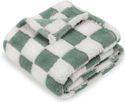 HOMRITAR Checkered Baby Blanket for Boys Sage Green Soft Fluffy Fuzzy Blankets with 3D Chessboard Grid, Warmer Comfort Reversible Lightweight Bed ...