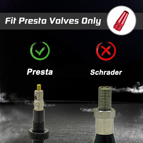 Bike Presta Valve Caps Red Presta Caps Aluminum Alloy Anodized, Fully Thread Red Air Dust Valve Stem Covers for Bike Used on Presta/French Valves,...