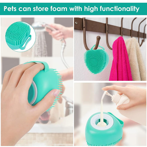 Dog Cat Bath Brush Comb Silicone Pet Grooming Brush Bath Shampoo Massage Dispenser Shower Brush For Short Long Haired Dogs And Cats(heart blue)...