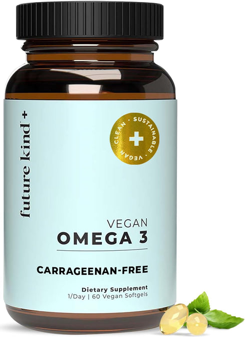Future Kind Vegan Omega 3 Supplement (2 Month Supply) - Glass Bottle & Carrageenan-Free Algae Omega 3 Supplements for Joint, & Mood Support - DHA ...