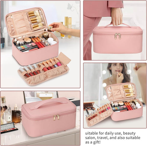 OCHEAL Makeup Bag, Travel Makeup Bag With Multi-Compartments,Large Capacity Pink Cosmetic Bags Organizer For Women Girls,Waterproof Portable Toile...