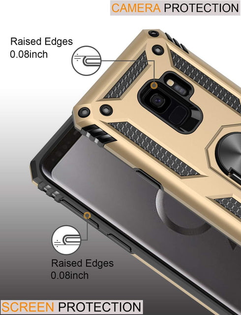 LUMARKE for Galaxy S9 Case,Pass 16ft. Drop Tested with Magnetic Ring Kickstand Compatible with Car Mount Holder,Military Grade Protective Phone Co...