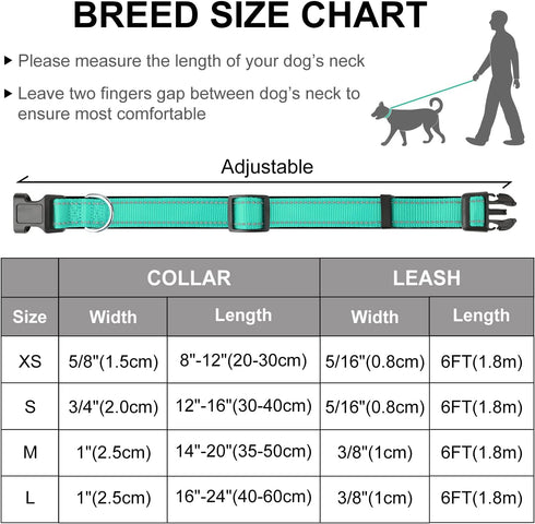 Dynmeow Reflective Dog Collar and Leash Set, 6FT Strong Climbing Rope Leash with Padded Handle, Adjustable Pet Collar with Soft Neoprene Padding f...