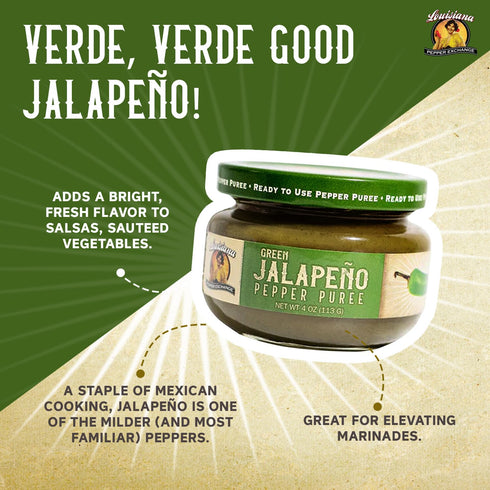 Louisiana Pepper Exchange Green Jalapeno Pepper Puree Sauce Salsa, Hot Spicy Flavor Seasoning, Plant-Based, Gluten-Free, Replaces Diced Jalapenos,...