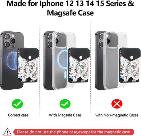 Card Holder for MagSafe Wallet with Ring for iPhone 15/14/13/12 Series, Strong Magnetic Card Holder Flowers Wallet Fit 5 Cards Sleeve Pocket Flora...