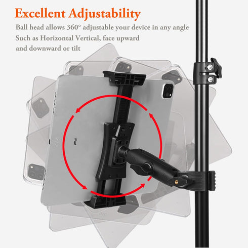 Peastrex Ipad Holder for Mic Stand, Tablet Phone Holder Micophone Music Stand Mount Adjustable Rotatabe with Super Handle Clamp for iPad Pro 12.9 ...