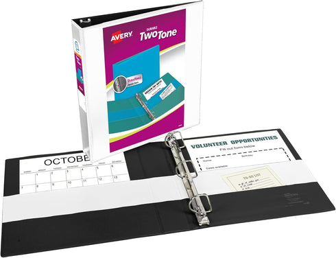 Avery Two-Tone Durable View 3 Ring Binder, 1.5 Inch Slant Rings, White/Black Binder (17287)...
