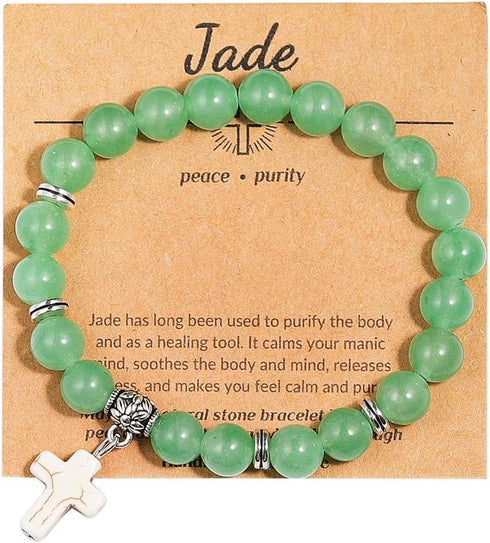 Pingyongchang Christian Cross Gifts for Women Men Energy Crystal Bracelets Faith Easter Catholic Religious Jewelry Natural Stone Stretch Bracelets...