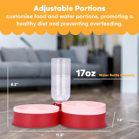 Noa Store Pet Food and Water Dispenser - 2 Removable Bowls - Gravity-Fed Drinking System for Cats and Dogs - 12x7x8 inches - Easy-to-Clean Feeder ...