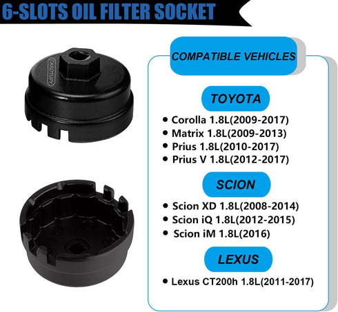 2PCS Oil Filter Wrench Set, Oil Filter Remover Tool 64.5mm 14 Flute Oil Filter Socket Set For Toyota Tacoma 4Runner Camry Tundra RAV4 Lexus ES300h...