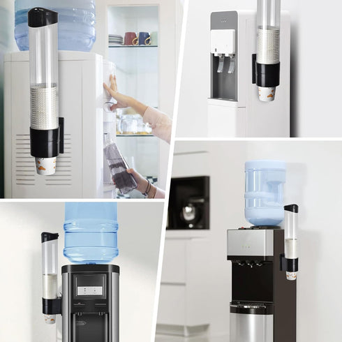 LBTING Cup Dispenser, Water Cooler Pull Type Cup Holder Fits 7oz - 12oz Cone or Flat Bottom Cups, Paste or Screw Plate Wall Mount, 16.9" Tube Leng...