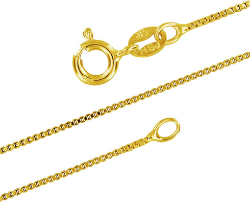14kt Yellow Gold Plated Sterling Silver 1mm Box Chain Necklace Solid Italian Nickel-Free, 14-36 Inch...