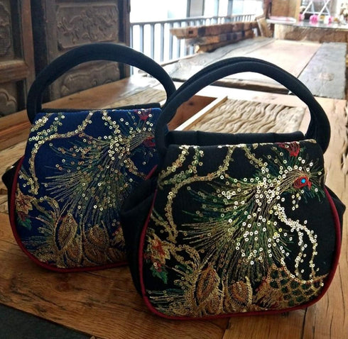 Women Mini Peacock Embroidery Handbag - Ethnic Retro Canvas Party Purse...