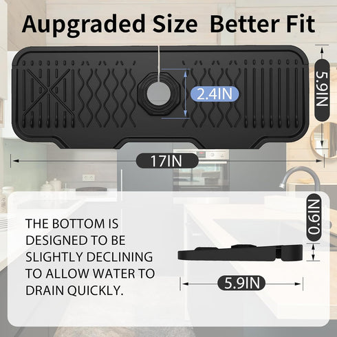Kitchen Sink Splash Guard, Silicone Draining Mat Kitchen Faucet, 90° Foldable Design to Accommodate a Variety of Sink Countertops Black (17* 5.9)...