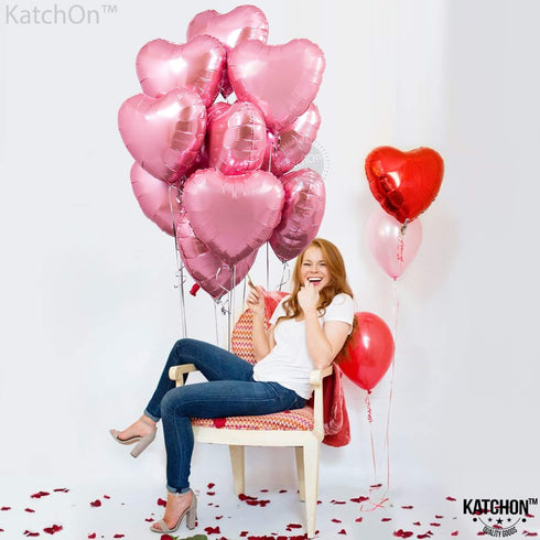 KatchOn, Light Pink Heart Balloons -18 Inch, Pack of 10 | Heart Shaped Balloons | Pink Heart Balloons, Valentines Day Decorations | Valentines Day...