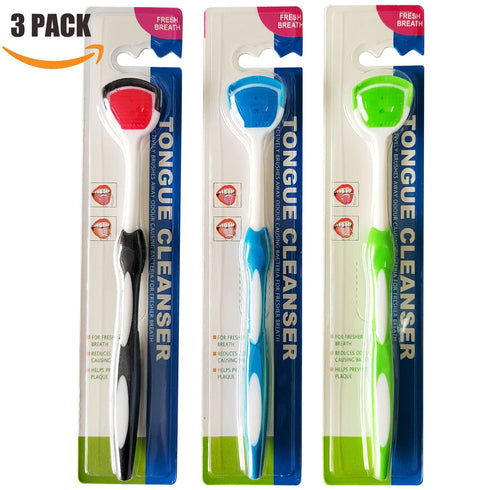 Tongue Brush, Tongue Scraper, Tongue Cleaner Helps Fight Bad Breath, 3 Tongue Scrapers, 3 Pack (Black & Blue & Green)...