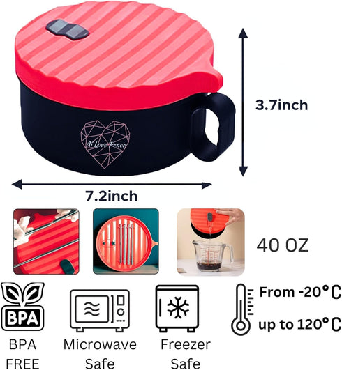 AI LOVE PEACE Ramen Bowl,Ramen Cooker,Microwave Ramen Bowl, Large Noodle Bowl 40 oz,Microwave Soup Bowl,Portable Noodle Bowls, Ramen Bowl Microwav...