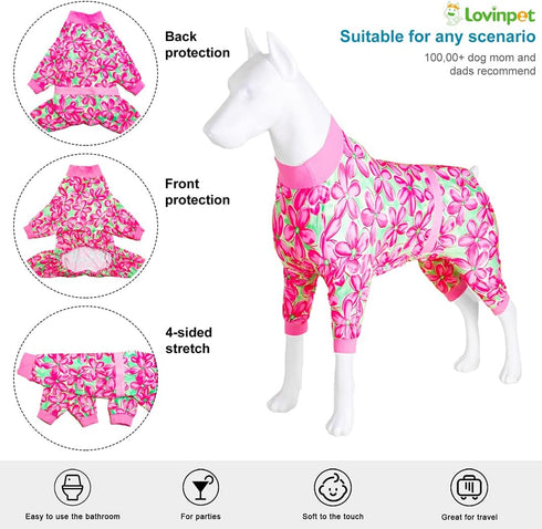 LovinPet Pitbull Pet Outfit, Post Surgery Recovery Pajamas for Dogs, Reflective Stripe, Full Coverage Dog Onesie, Breathable & Stretchy Fabric, Pi...