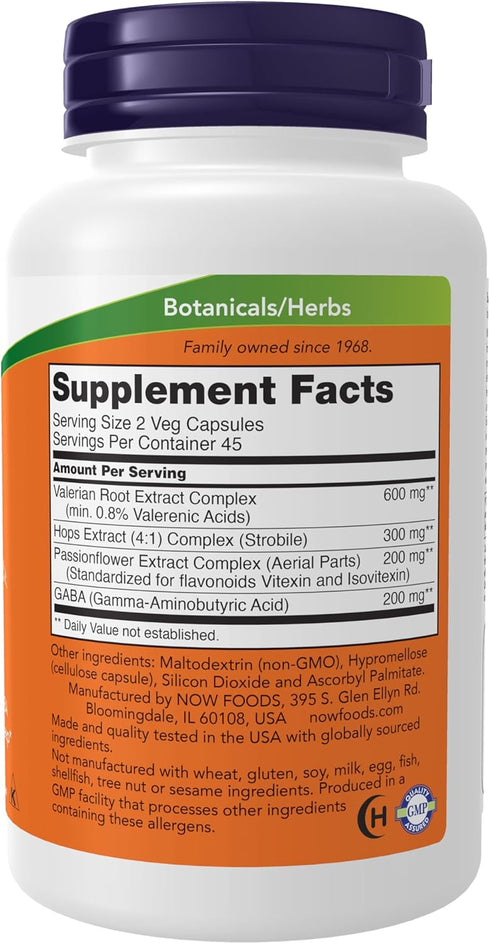 NOW Supplements, Sleep with Valerian Root Extract Plus Hops, Passionflower and GABA, Botanical Sleep Blend*, 90 Veg Capsules...